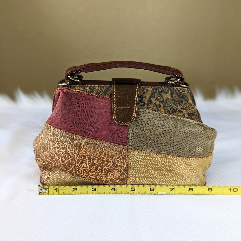 Vintage Agacci Metallic Leather Patchwork Satchel… - image 2